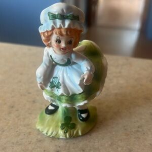 Vintage Lefton  Irish Lass with a shamrock apron